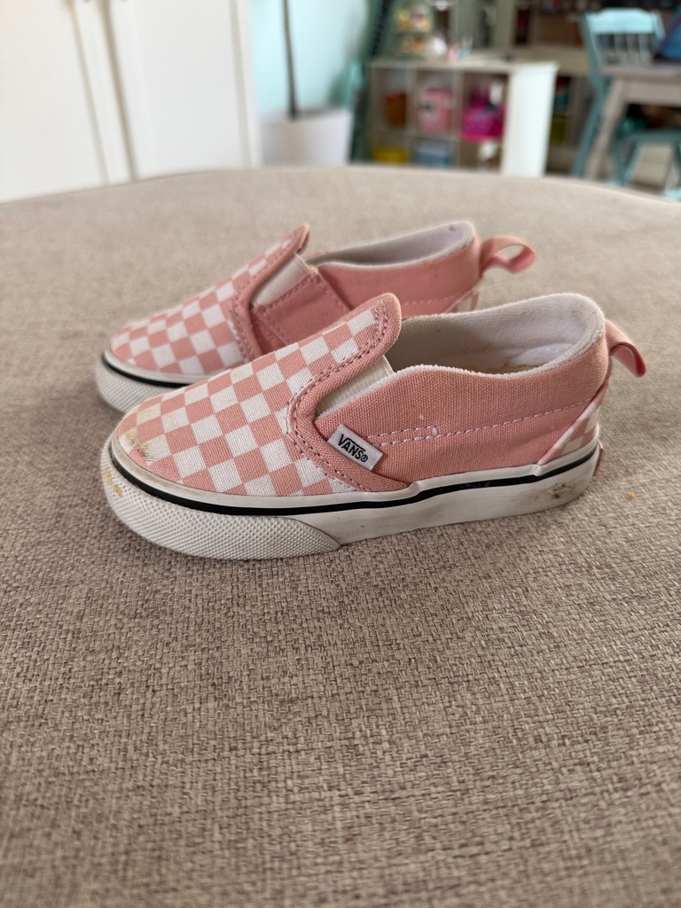 Vans Kids Slip-On Checkerboard Sneakers - Light Pink & White